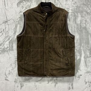 Peter Millar Crown Vest Mens L Brown Quilted Suede Leather Merino Wool Lined